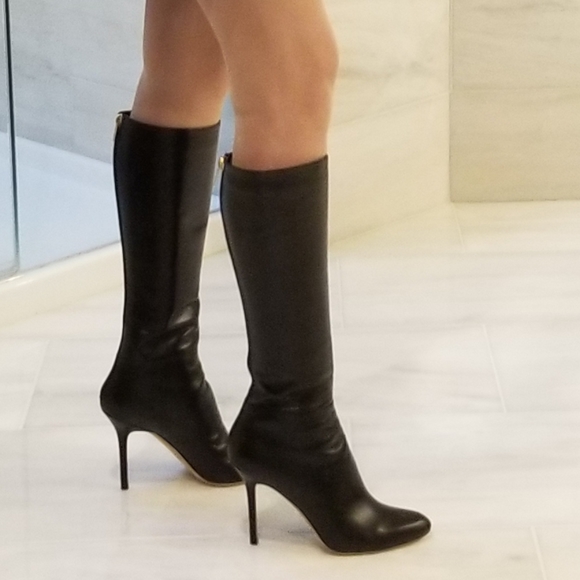 Jimmy Choo Kim Leather Heels Knee High Boots 37.5 - Picture 12 of 15